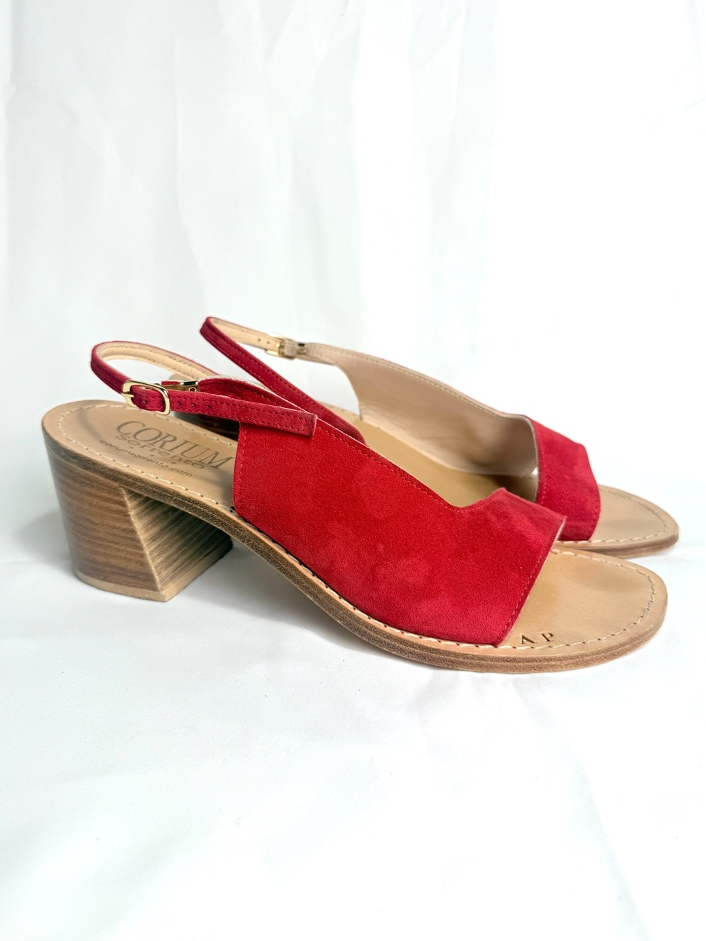 Corium Sorrento Italian Red Leather Sling Back Buckle Heels US 11 EU 42 Italy
